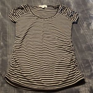 Grey and black striped maternity tshirt.